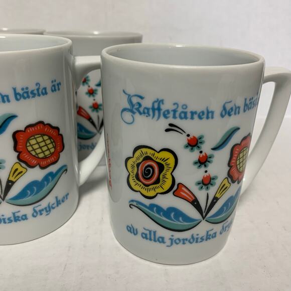 The Berggren Vintage Swedish Dalmalningar Style Ceramic Coffee Mug Set - Picture 3 of 5